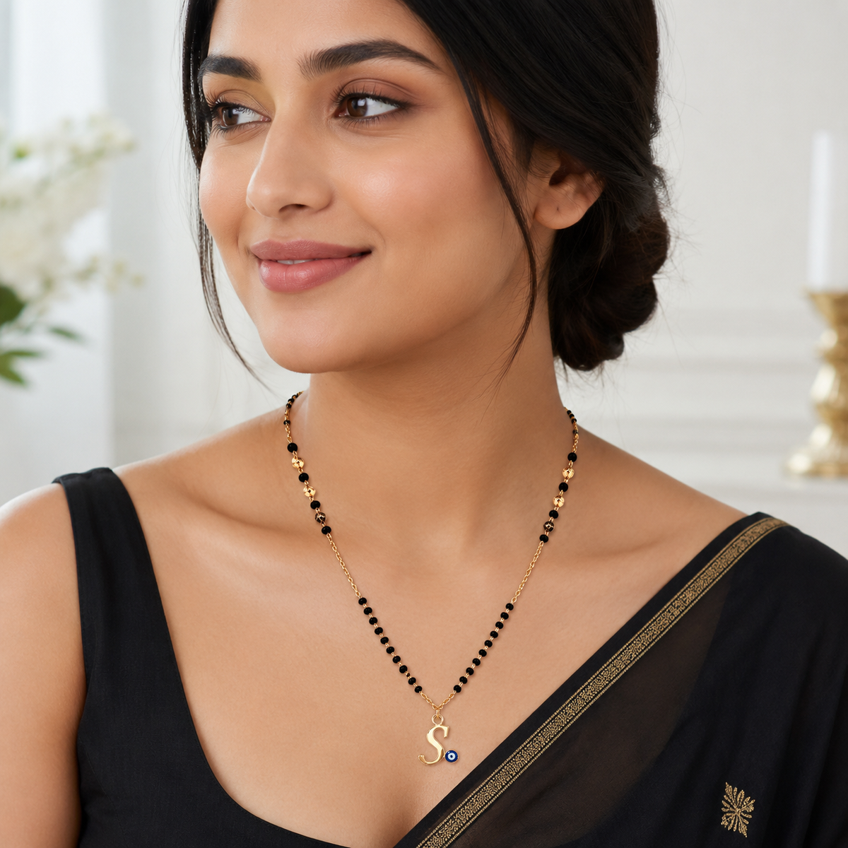 Suvyara Initial Nazar Mangalsutra Necklace - S